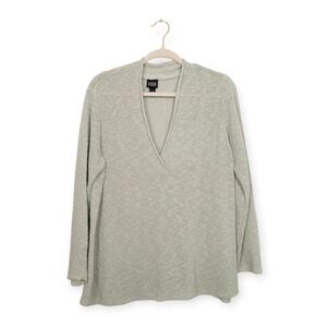 Eileen Fisher Sage Organic Linen Blend V-Neck Lightweight Knit Sweater Size L